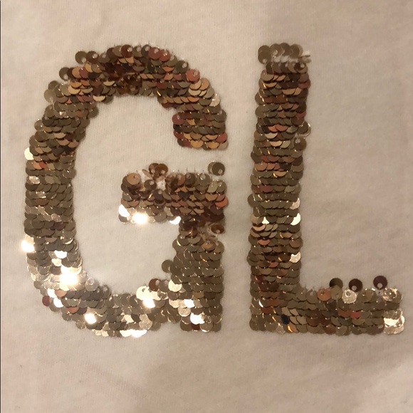 Essential White cotton short Sleeve tee shirt with glam Sequin, small. - Picture 2 of 4